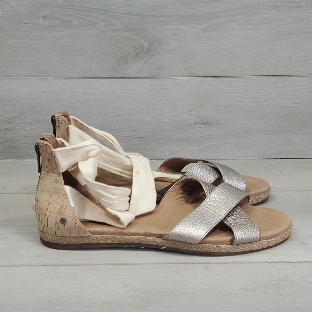 Ugg Australia Women Comfort Zip Back Strappy Ankle Flats Sandals shoes sz 9